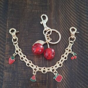 Gold Charm Bag Charms with Red Fruit Accents